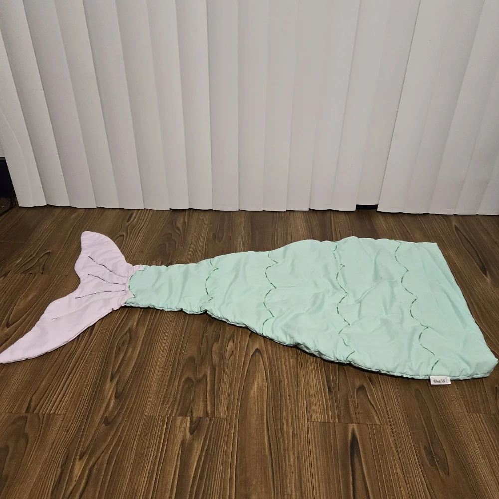 Whimsy Tails Mermaid Tail Blanket Green White Kids Girl Blanket Handmade USA